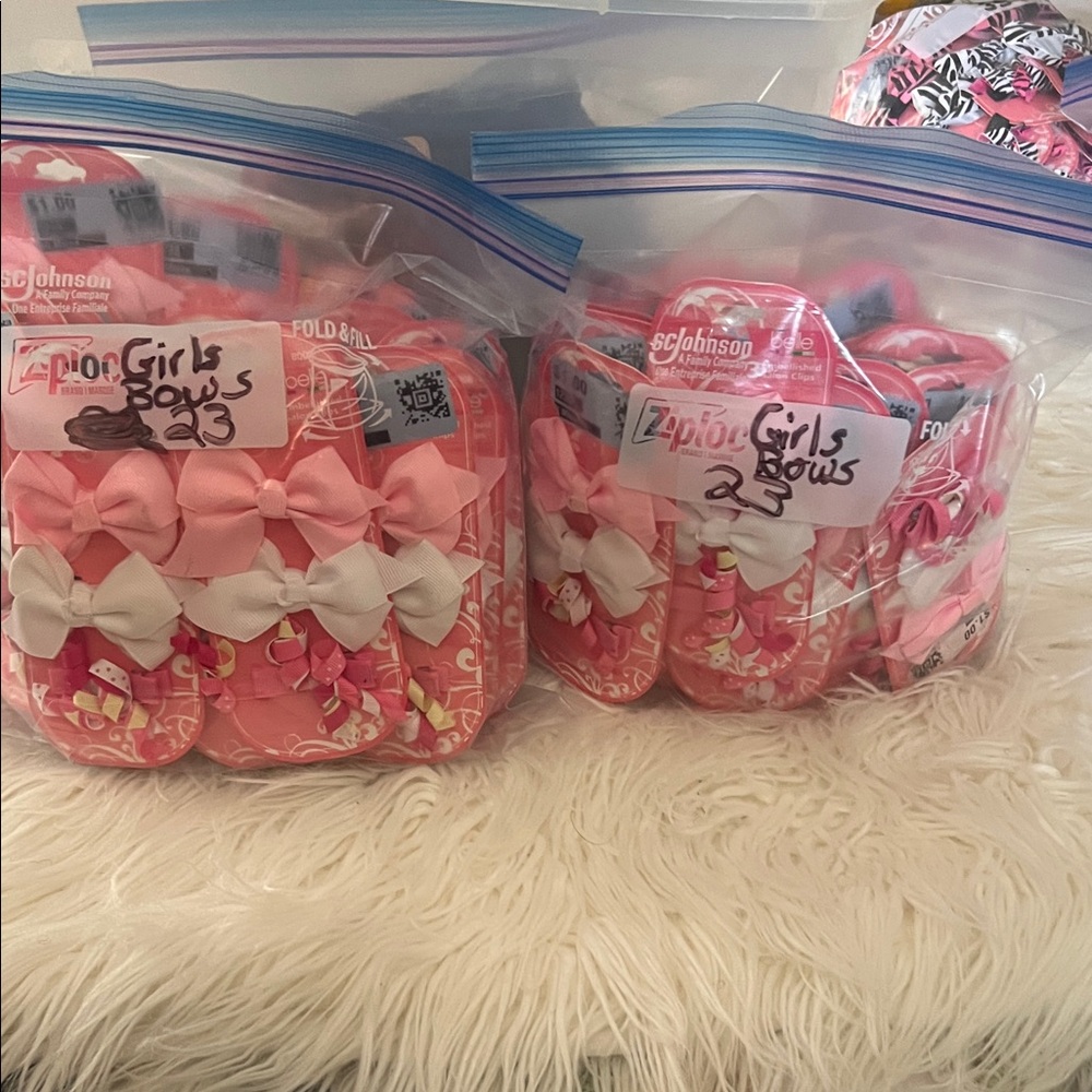Pink and White Hair Bows for Girls